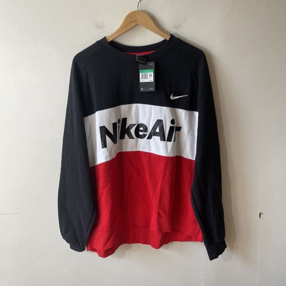 Nike Air Black/White/Red Colorblock Sweatshirt XL - Picture 1 of 8